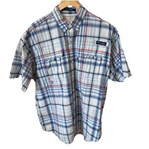 Columbia PFG Super Bahama Shirt Mens Large Check Short Sleeve Vent Fishing